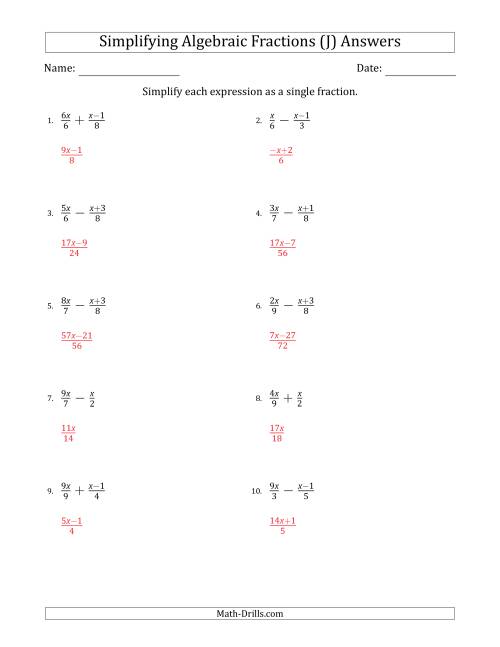 The Simplifying Simple Algebraic Fractions (Easier) (J) Math Worksheet Page 2