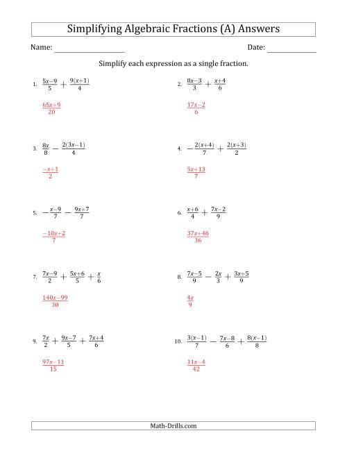 The Simplifying Simple Algebraic Fractions (Harder) (A) Math Worksheet Page 2