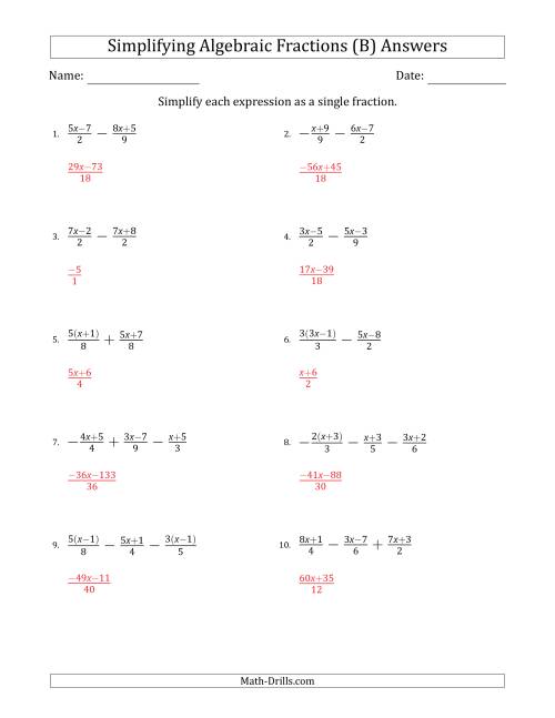 The Simplifying Simple Algebraic Fractions (Harder) (B) Math Worksheet Page 2
