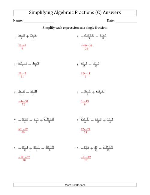 The Simplifying Simple Algebraic Fractions (Harder) (C) Math Worksheet Page 2