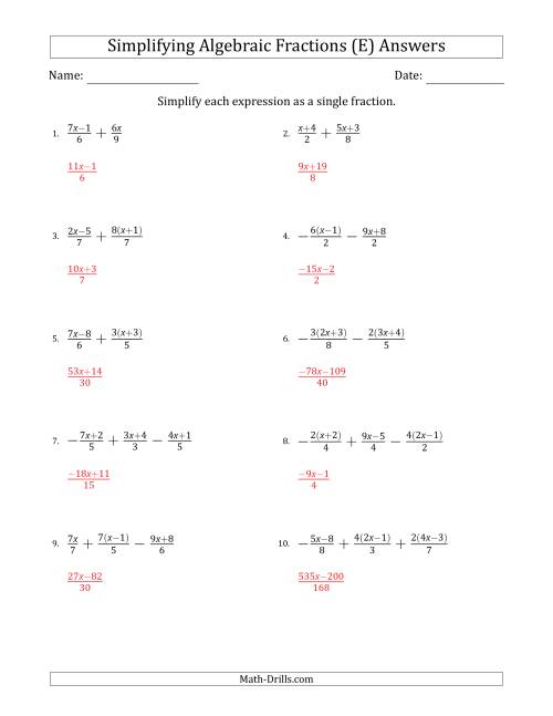 The Simplifying Simple Algebraic Fractions (Harder) (E) Math Worksheet Page 2