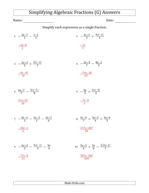 The Simplifying Simple Algebraic Fractions (Harder) (G) Math Worksheet Page 2