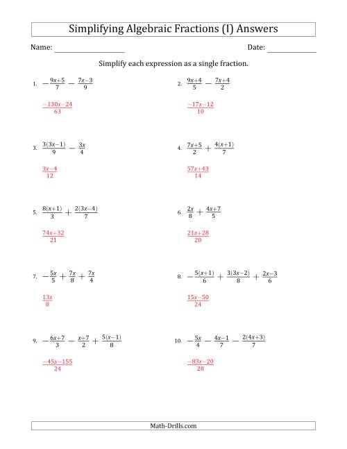 The Simplifying Simple Algebraic Fractions (Harder) (I) Math Worksheet Page 2