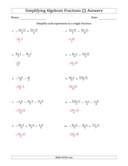 The Simplifying Simple Algebraic Fractions (Harder) (J) Math Worksheet Page 2