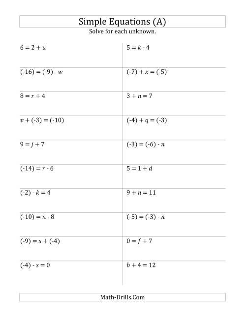 Solving One Step Equations Multiplication And Division Worksheet Answer 