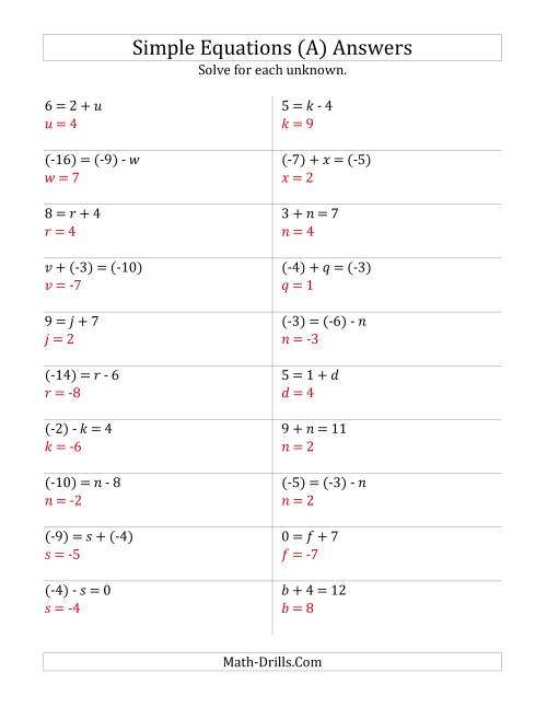The Solve One Step Equations with Smaller Values (Old) Math Worksheet Page 2