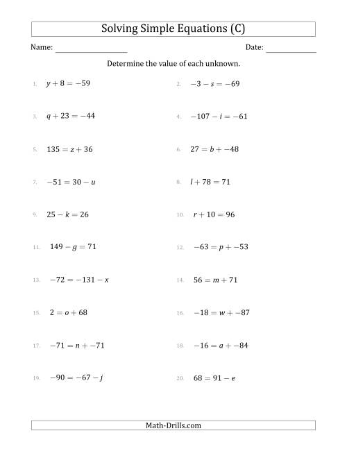 solving-simple-linear-equations-with-unknown-values-between-99-and-99