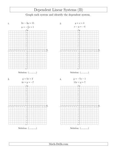 The Dependent Linear Systems (B) Math Worksheet