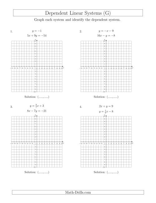 The Dependent Linear Systems (G) Math Worksheet