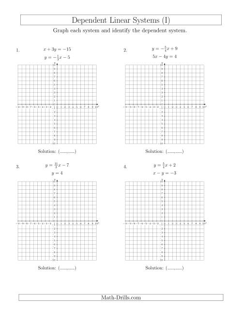 The Dependent Linear Systems (I) Math Worksheet