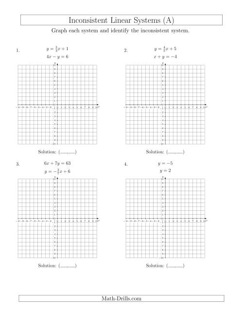 The Inconsistent Linear Systems (A) Math Worksheet
