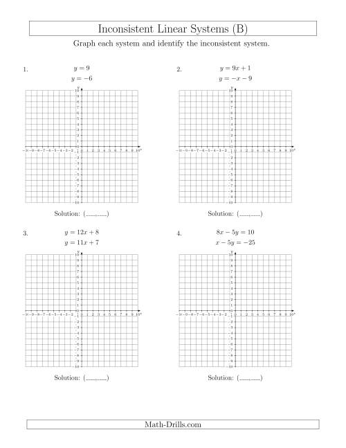 The Inconsistent Linear Systems (B) Math Worksheet