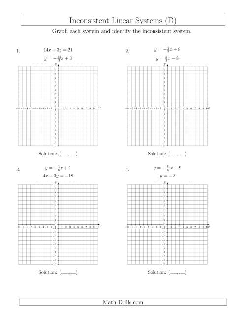 The Inconsistent Linear Systems (D) Math Worksheet