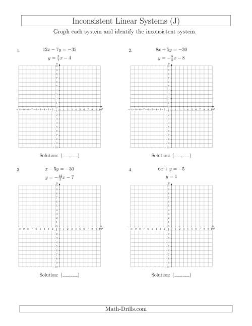 The Inconsistent Linear Systems (J) Math Worksheet