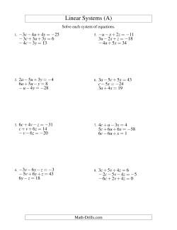 Systems of Linear Equations -- Three Variables Including Negative Values