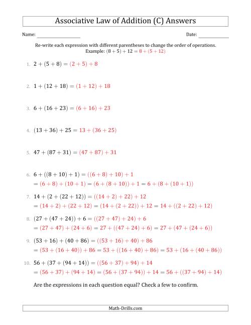 The Associative Law of Addition (Whole Numbers Only) (C) Math Worksheet Page 2
