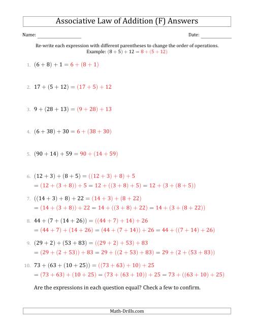 The Associative Law of Addition (Whole Numbers Only) (F) Math Worksheet Page 2