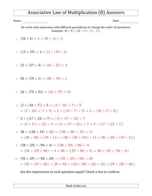 The Associative Law of Multiplication (Whole Numbers Only) (B) Math Worksheet Page 2
