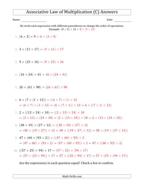 The Associative Law of Multiplication (Whole Numbers Only) (C) Math Worksheet Page 2