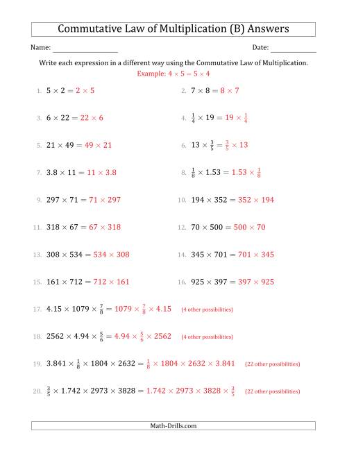 The The Commutative Law of Multiplication (Numbers Only) (B) Math Worksheet Page 2