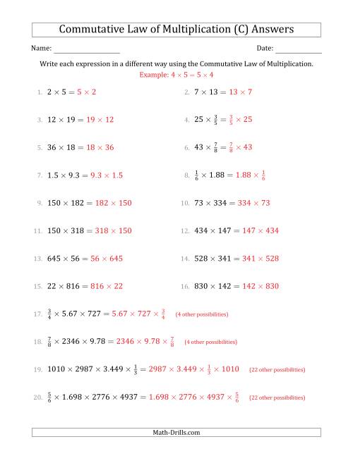 The The Commutative Law of Multiplication (Numbers Only) (C) Math Worksheet Page 2