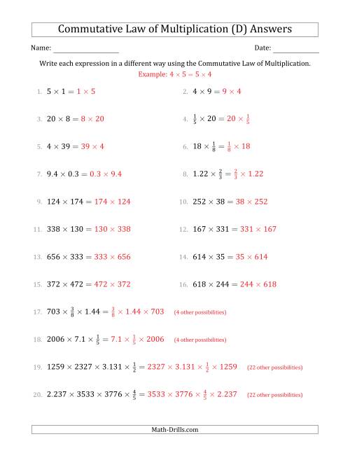 The The Commutative Law of Multiplication (Numbers Only) (D) Math Worksheet Page 2