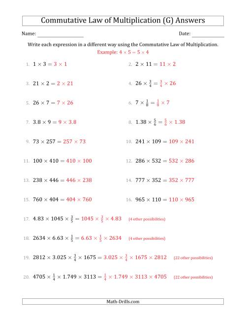 The The Commutative Law of Multiplication (Numbers Only) (G) Math Worksheet Page 2