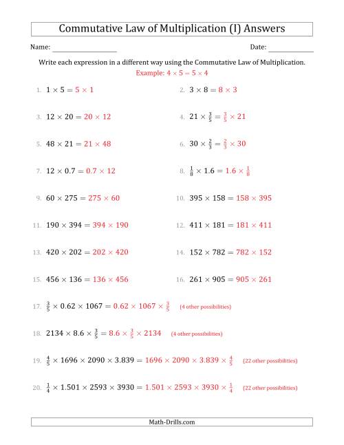 The The Commutative Law of Multiplication (Numbers Only) (I) Math Worksheet Page 2