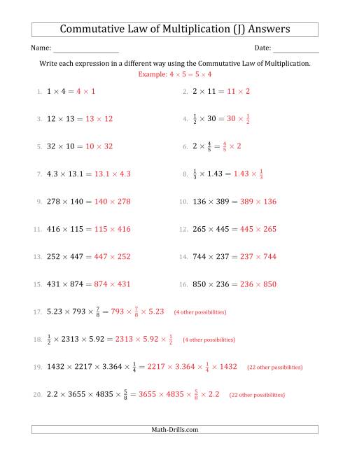 The The Commutative Law of Multiplication (Numbers Only) (J) Math Worksheet Page 2