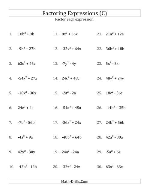 The Factoring Non-Quadratic Expressions with All Squares, Compound Coefficients, and Negative and Positive Multipliers (C) Math Worksheet
