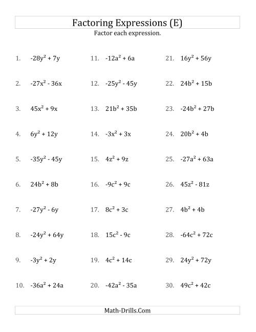 The Factoring Non-Quadratic Expressions with All Squares, Compound Coefficients, and Negative and Positive Multipliers (E) Math Worksheet