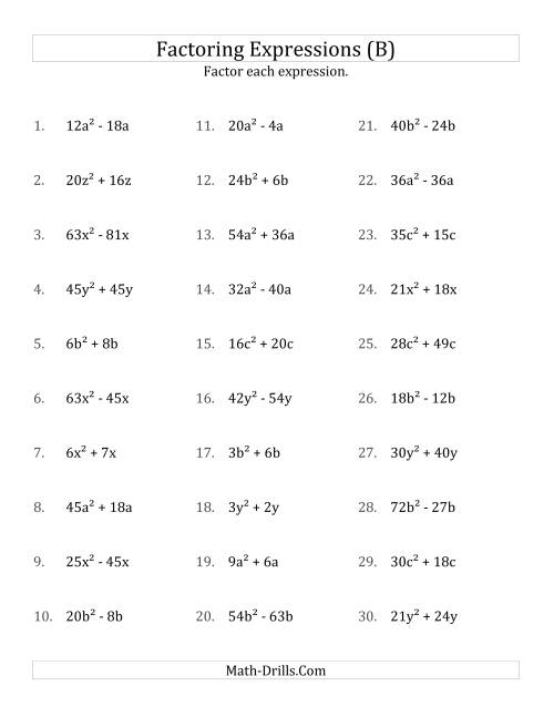 The Factoring Non-Quadratic Expressions with All Squares, Compound Coefficients, and Positive Multipliers (B) Math Worksheet