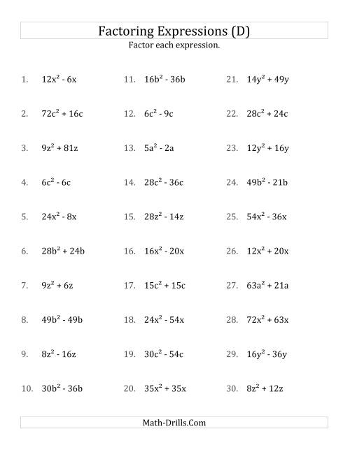 The Factoring Non-Quadratic Expressions with All Squares, Compound Coefficients, and Positive Multipliers (D) Math Worksheet