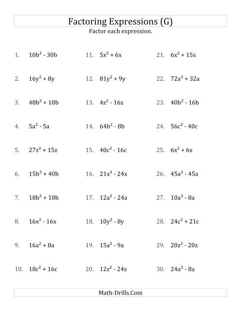 The Factoring Non-Quadratic Expressions with All Squares, Compound Coefficients, and Positive Multipliers (G) Math Worksheet