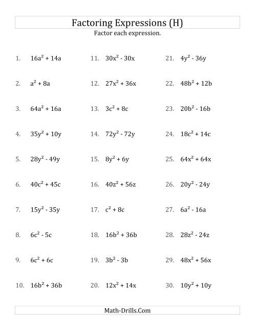 The Factoring Non-Quadratic Expressions with All Squares, Compound Coefficients, and Positive Multipliers (H) Math Worksheet