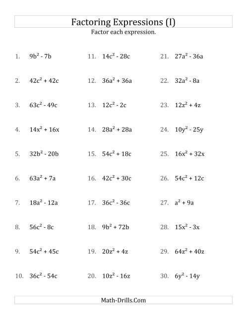 The Factoring Non-Quadratic Expressions with All Squares, Compound Coefficients, and Positive Multipliers (I) Math Worksheet