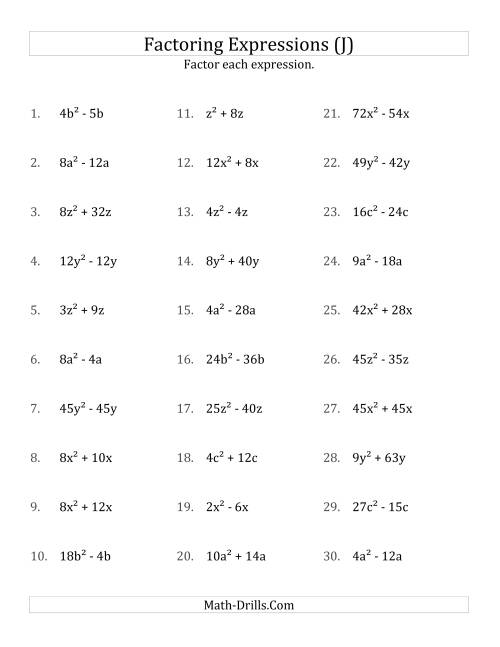 The Factoring Non-Quadratic Expressions with All Squares, Compound Coefficients, and Positive Multipliers (J) Math Worksheet
