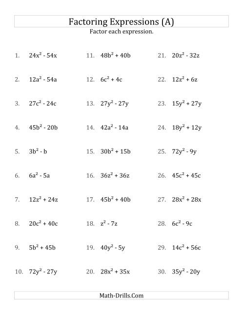 The Factoring Non-Quadratic Expressions with All Squares, Compound Coefficients, and Positive Multipliers (All) Math Worksheet