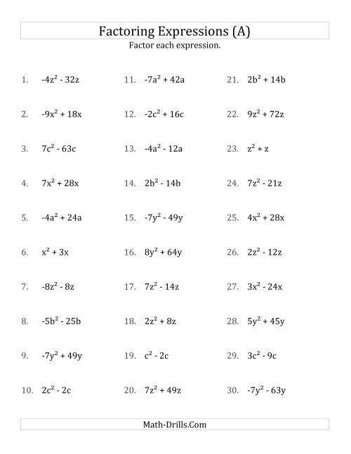 The Factoring Non-Quadratic Expressions with All Squares, Simple Coefficients, and Negative and Positive Multipliers (A) Math Worksheet