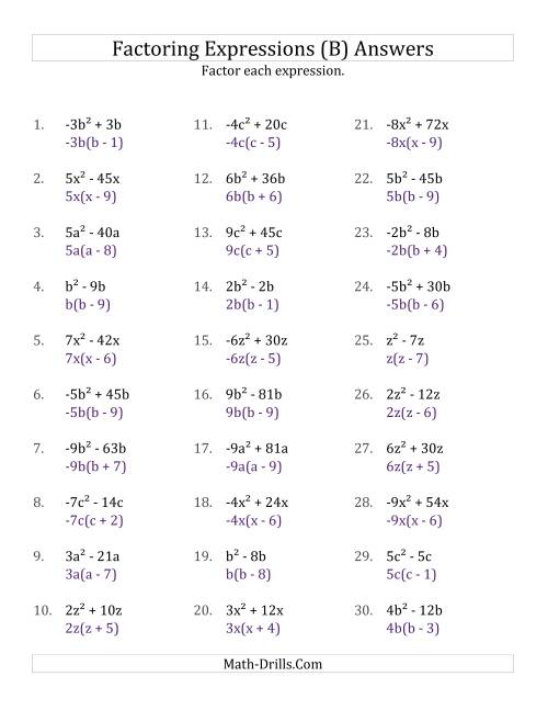 The Factoring Non-Quadratic Expressions with All Squares, Simple Coefficients, and Negative and Positive Multipliers (B) Math Worksheet Page 2