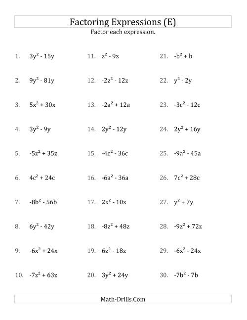 The Factoring Non-Quadratic Expressions with All Squares, Simple Coefficients, and Negative and Positive Multipliers (E) Math Worksheet