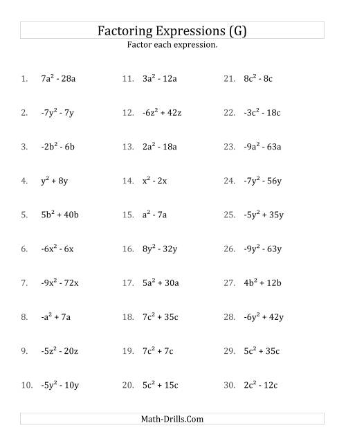 The Factoring Non-Quadratic Expressions with All Squares, Simple Coefficients, and Negative and Positive Multipliers (G) Math Worksheet