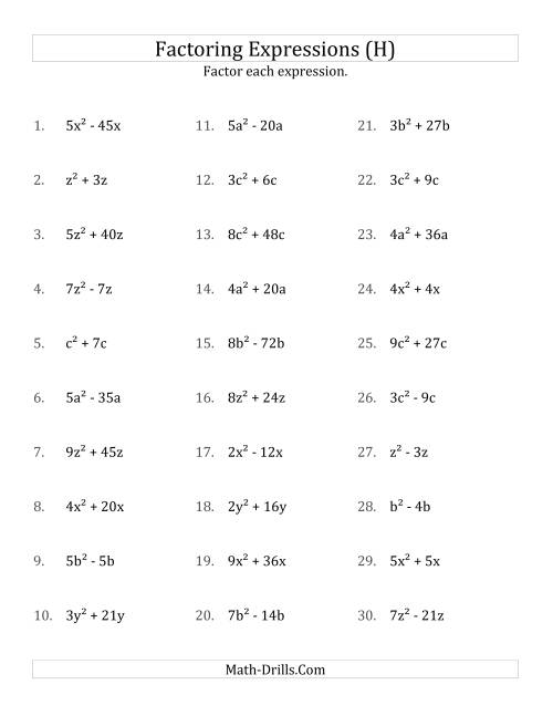 The Factoring Non-Quadratic Expressions with All Squares, Simple Coefficients, and Positive Multipliers (H) Math Worksheet