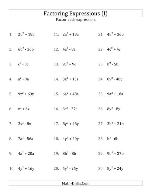 The Factoring Non-Quadratic Expressions with All Squares, Simple Coefficients, and Positive Multipliers (I) Math Worksheet
