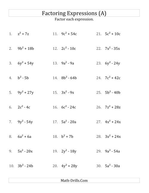 The Factoring Non-Quadratic Expressions with All Squares, Simple Coefficients, and Positive Multipliers (All) Math Worksheet