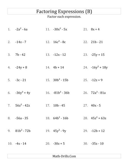 The Factoring Non-Quadratic Expressions with Some Squares, Compound Coefficients, and Negative and Positive Multipliers (B) Math Worksheet