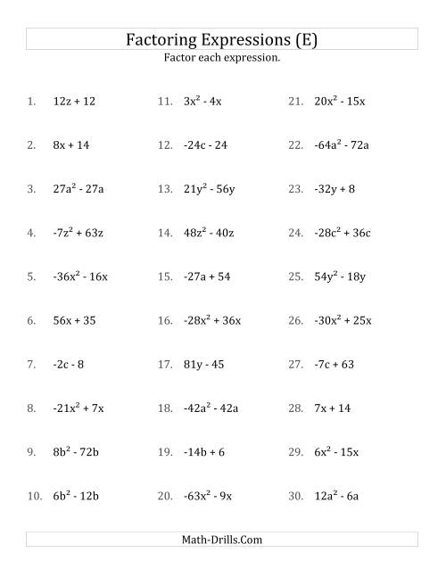 The Factoring Non-Quadratic Expressions with Some Squares, Compound Coefficients, and Negative and Positive Multipliers (E) Math Worksheet