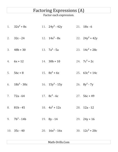 The Factoring Non-Quadratic Expressions with Some Squares, Compound Coefficients, and Positive Multipliers (A) Math Worksheet