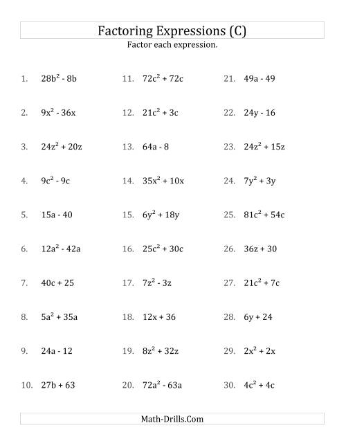 The Factoring Non-Quadratic Expressions with Some Squares, Compound Coefficients, and Positive Multipliers (C) Math Worksheet