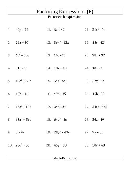 The Factoring Non-Quadratic Expressions with Some Squares, Compound Coefficients, and Positive Multipliers (E) Math Worksheet